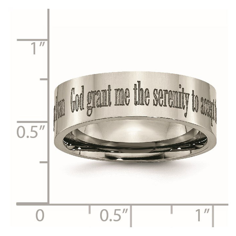 Alternate view of the 8mm Titanium Polished Serenity Prayer Flat Standard Fit Band by The Black Bow Jewelry Co.