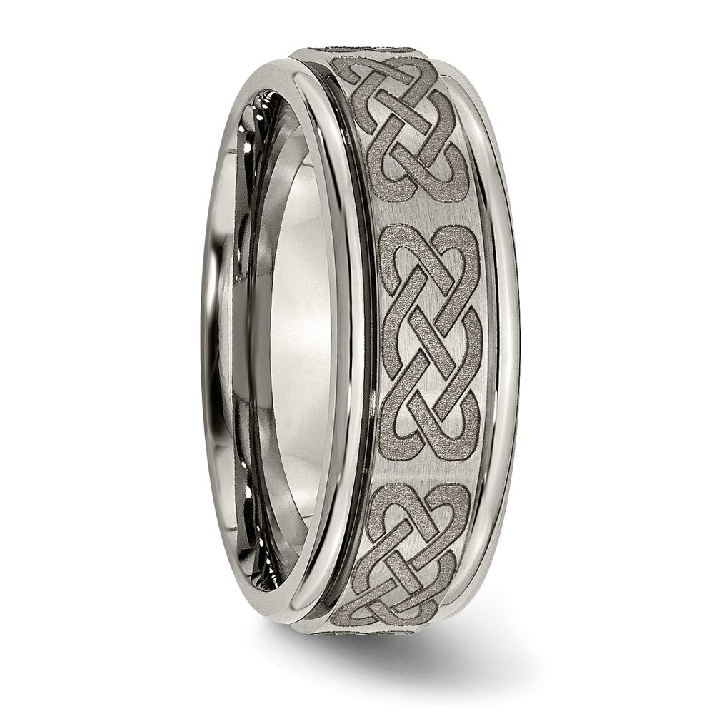 Alternate view of the 8mm Titanium Laser Etched Celtic Grooved Edge Standard Fit Band by The Black Bow Jewelry Co.