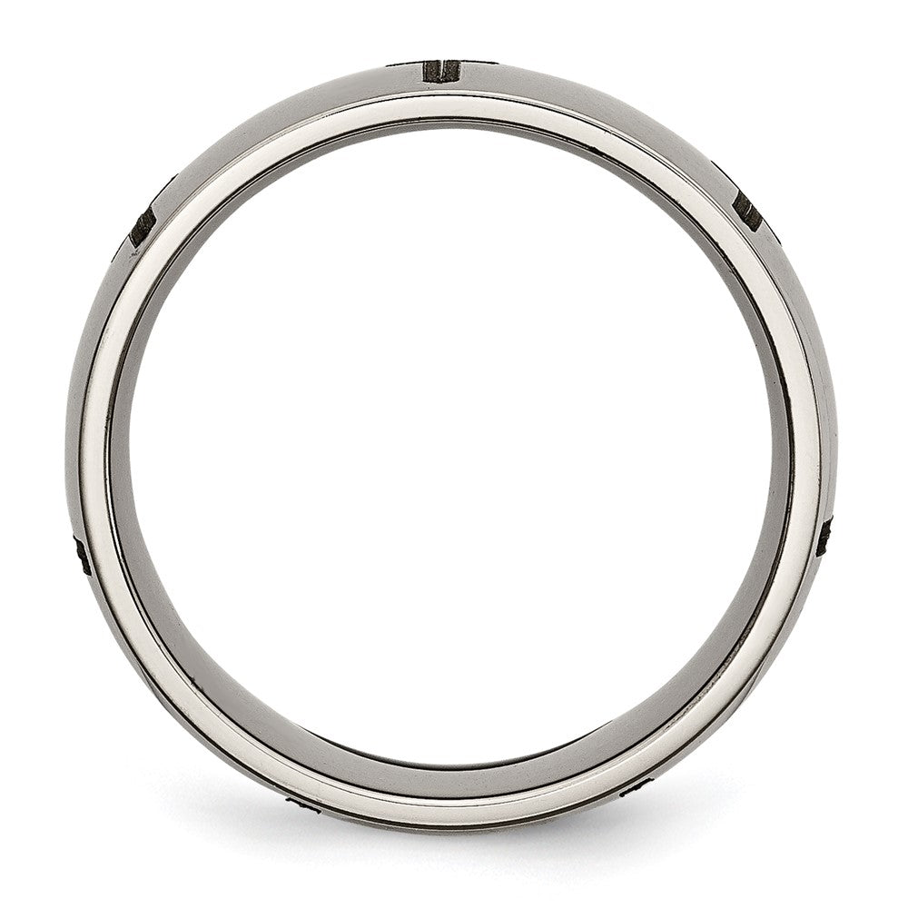 Alternate view of the 8mm Titanium Etched & Polished Cross Domed Standard Fit Band by The Black Bow Jewelry Co.