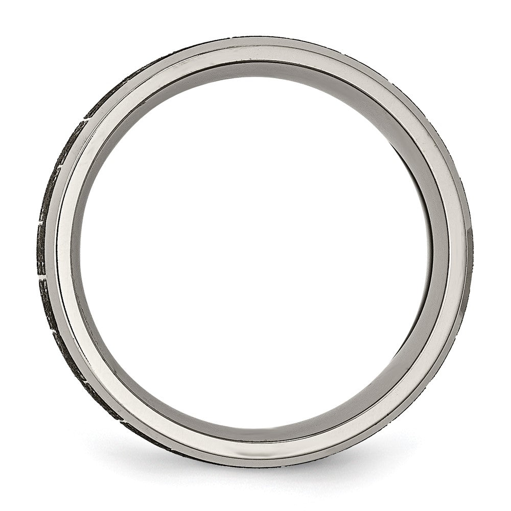 Alternate view of the 8mm Titanium Lasered Greek Key Beveled Edge Standard Fit Band by The Black Bow Jewelry Co.