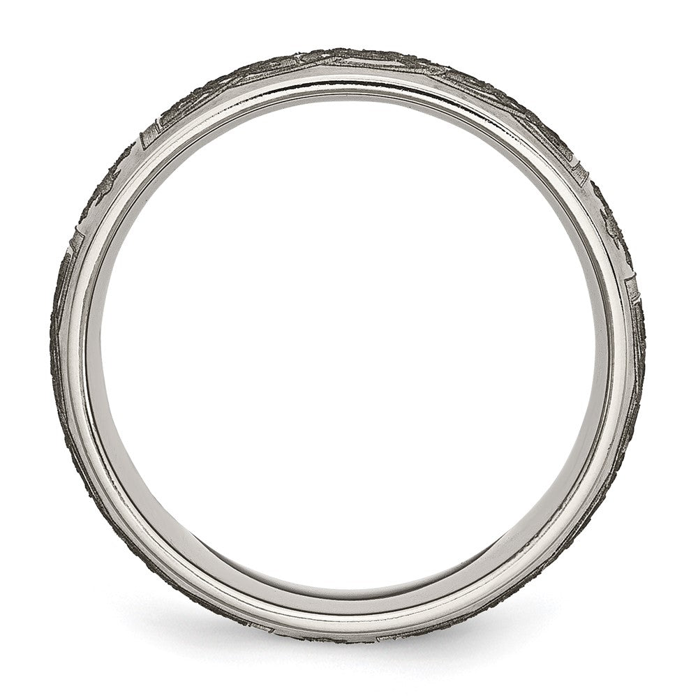 Alternate view of the 8mm Titanium Etched & Brushed Celtic Cross Domed Standard Fit Band by The Black Bow Jewelry Co.