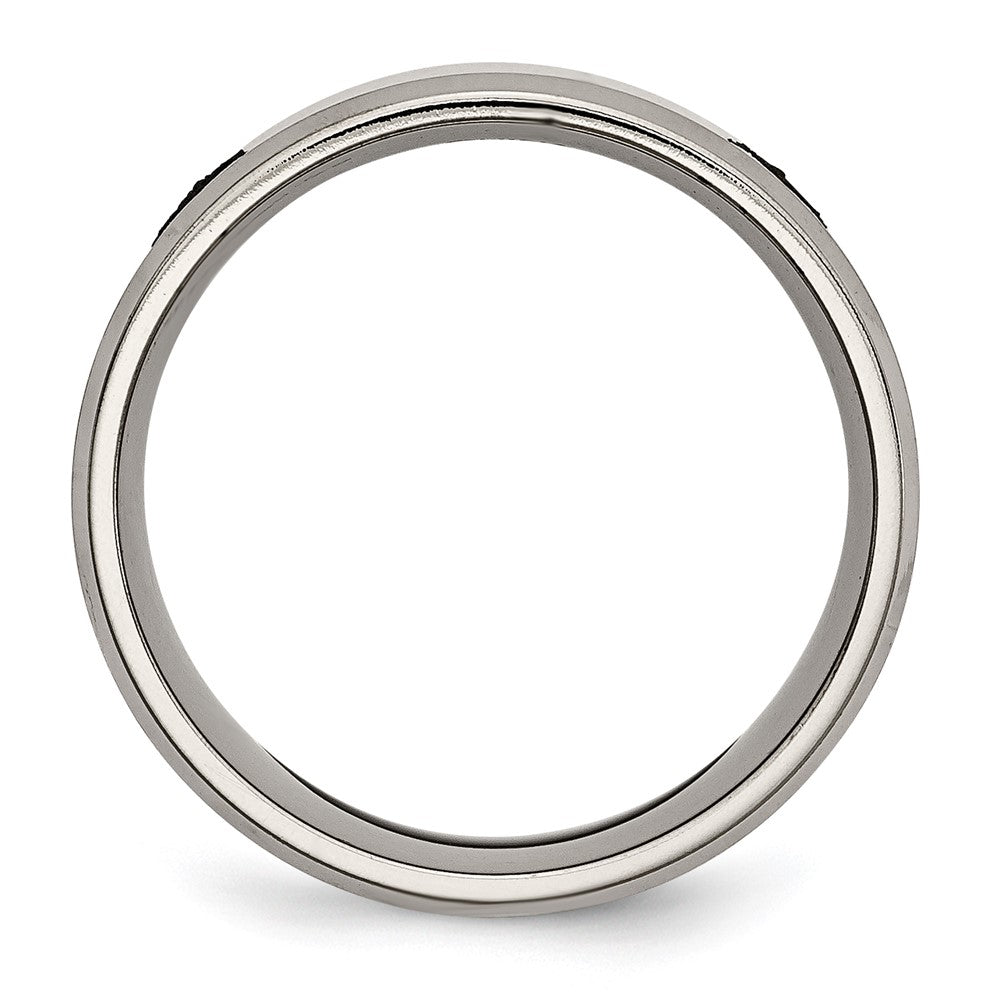 Alternate view of the 8mm Titanium Laser Etched Masonic Beveled Standard Fit Band by The Black Bow Jewelry Co.