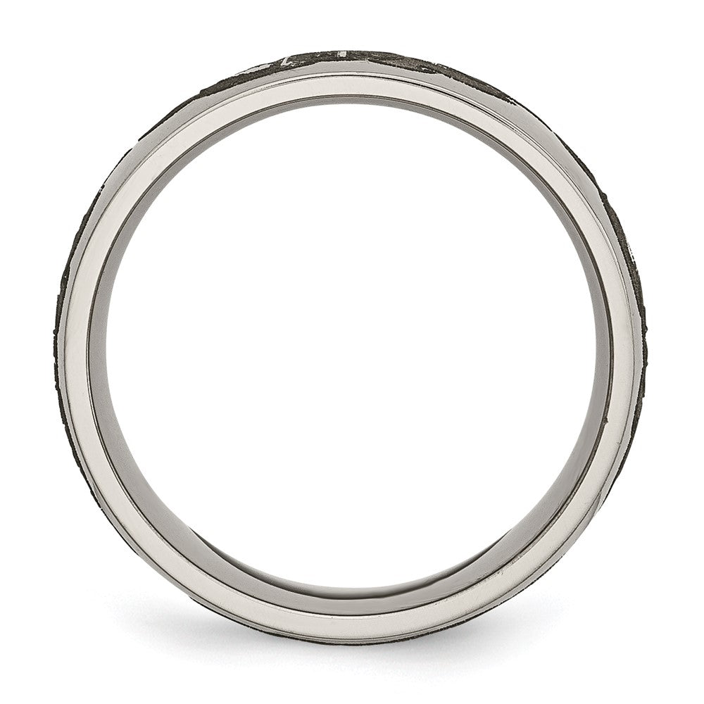 Alternate view of the 8mm Titanium Etched/Polished Cross & Flames Domed Standard Fit Band by The Black Bow Jewelry Co.