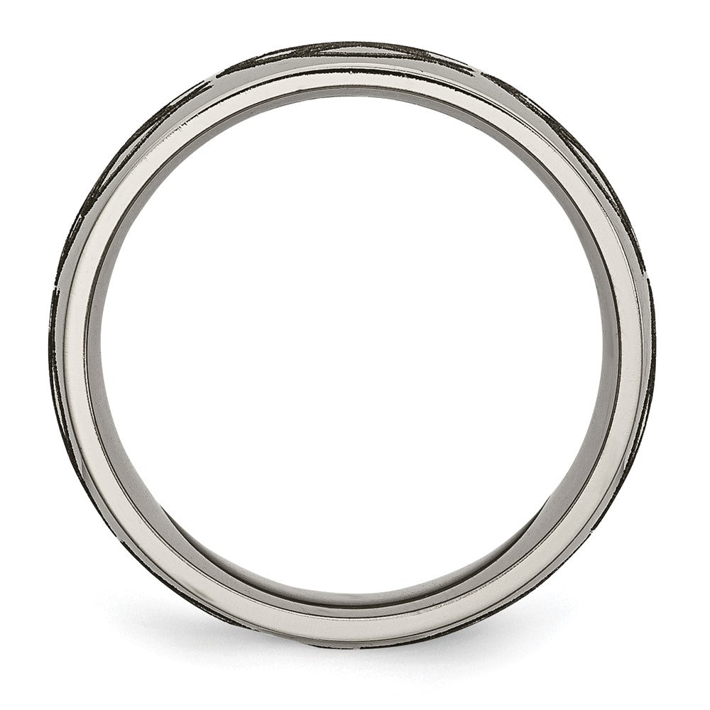 Alternate view of the 8mm Titanium Etched & Polished Flames Domed Standard Fit Band by The Black Bow Jewelry Co.