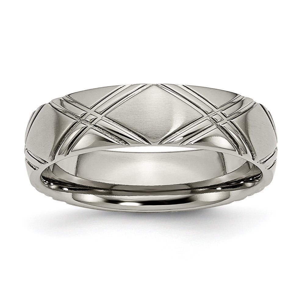 6mm Titanium Brushed & Polished Crisscross Standard Fit Band, Item R11946 by The Black Bow Jewelry Co.