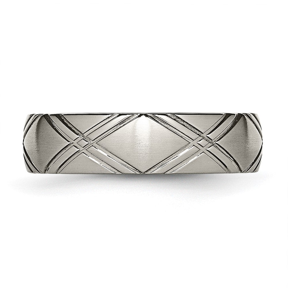 Alternate view of the 6mm Titanium Brushed & Polished Crisscross Standard Fit Band by The Black Bow Jewelry Co.