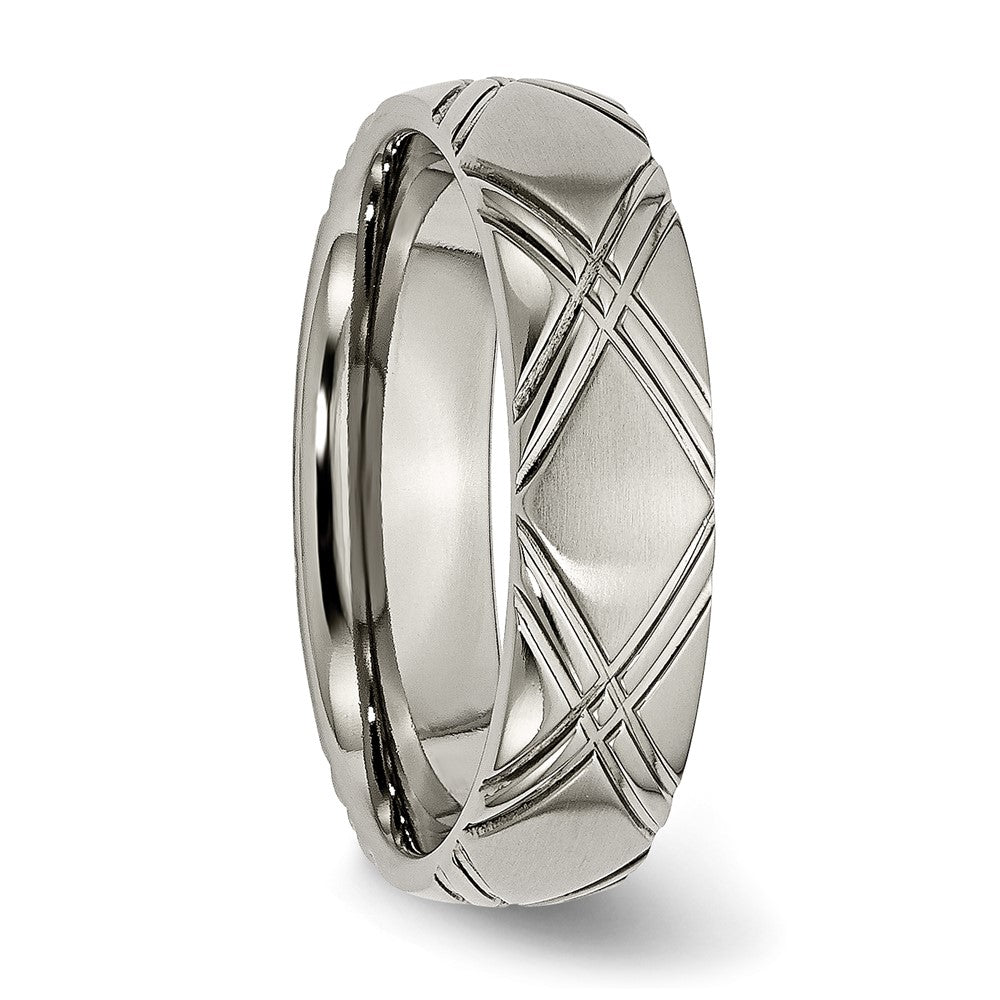 Alternate view of the 6mm Titanium Brushed & Polished Crisscross Standard Fit Band by The Black Bow Jewelry Co.