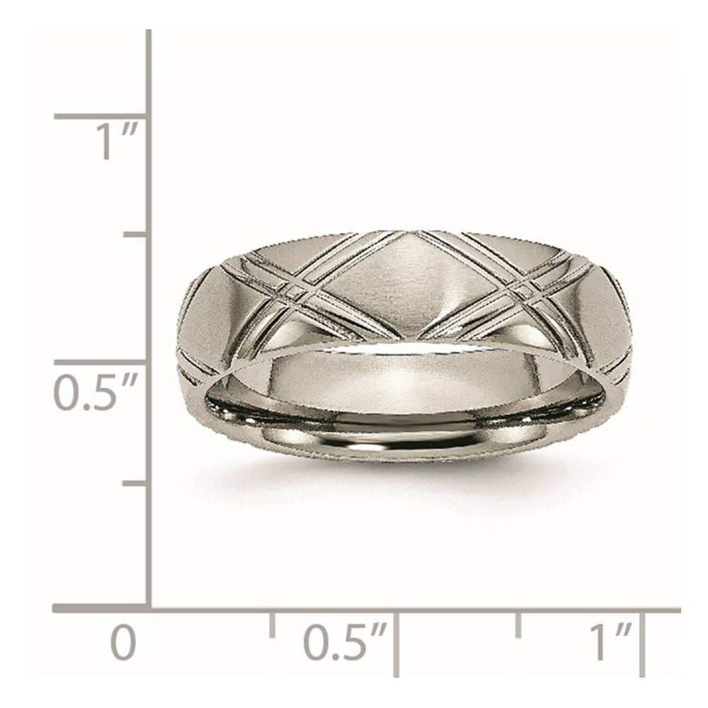 Alternate view of the 6mm Titanium Brushed & Polished Crisscross Standard Fit Band by The Black Bow Jewelry Co.