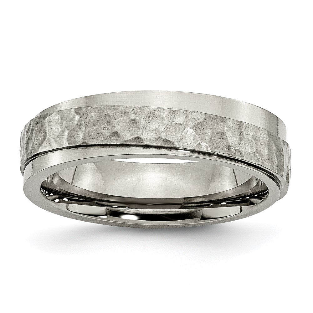 6mm Titanium Hammered Ridged Edge Comfort Fit Band, Item R11947 by The Black Bow Jewelry Co.