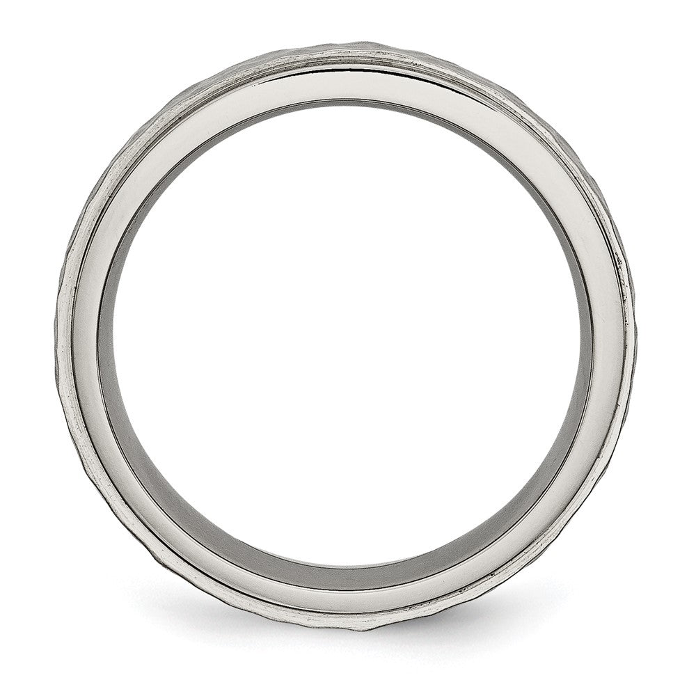 Alternate view of the 6mm Titanium Hammered Ridged Edge Comfort Fit Band by The Black Bow Jewelry Co.