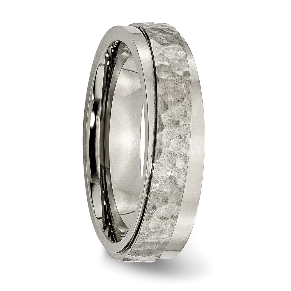Alternate view of the 6mm Titanium Hammered Ridged Edge Comfort Fit Band by The Black Bow Jewelry Co.