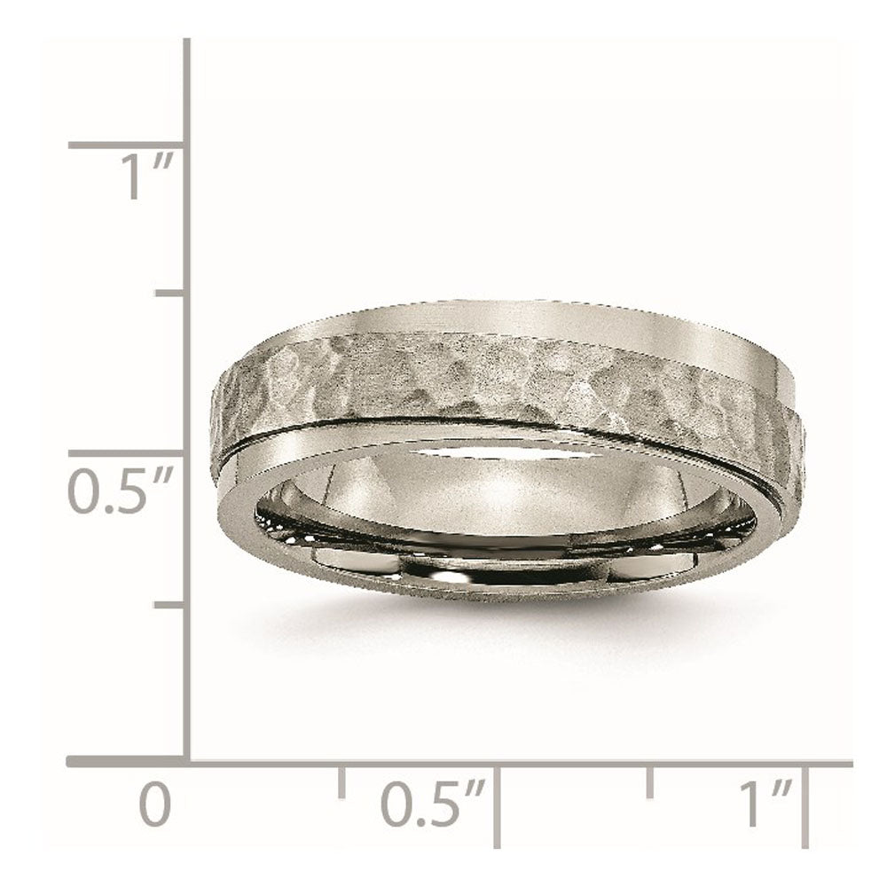 Alternate view of the 6mm Titanium Hammered Ridged Edge Comfort Fit Band by The Black Bow Jewelry Co.