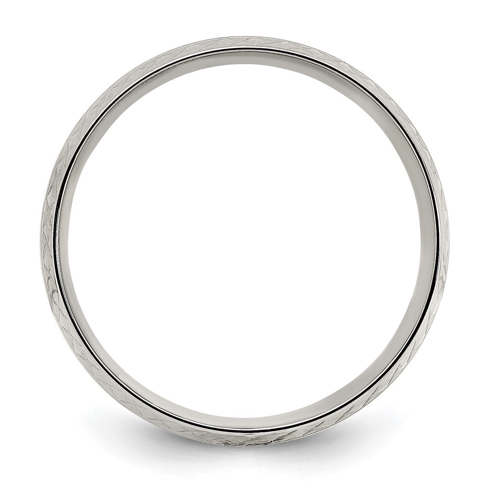 Alternate view of the 7mm Titanium Polished Grooved Crisscross Edge Standard Fit Band by The Black Bow Jewelry Co.
