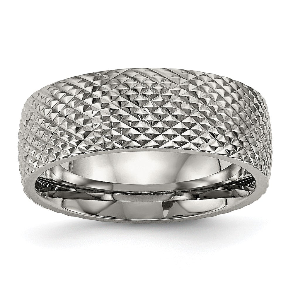 8mm Titanium Polished and Textured Domed Standard Fit Band, Item R11950 by The Black Bow Jewelry Co.