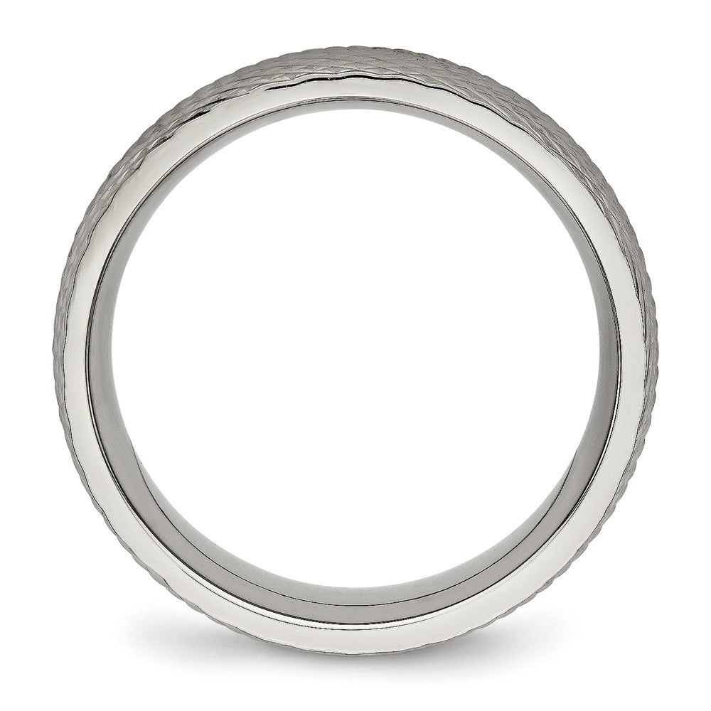 Alternate view of the 8mm Titanium Polished and Textured Domed Standard Fit Band by The Black Bow Jewelry Co.