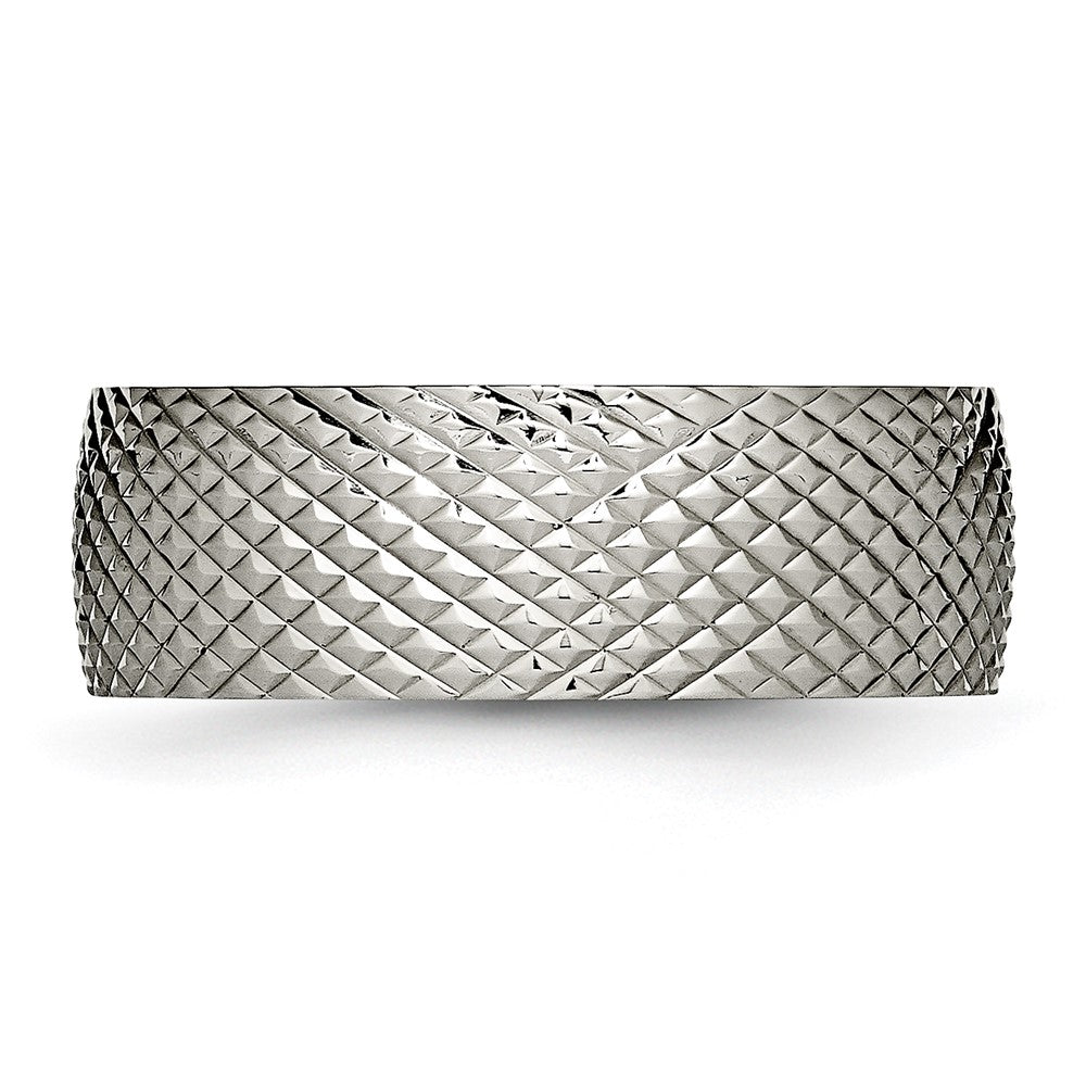 Alternate view of the 8mm Titanium Polished and Textured Domed Standard Fit Band by The Black Bow Jewelry Co.