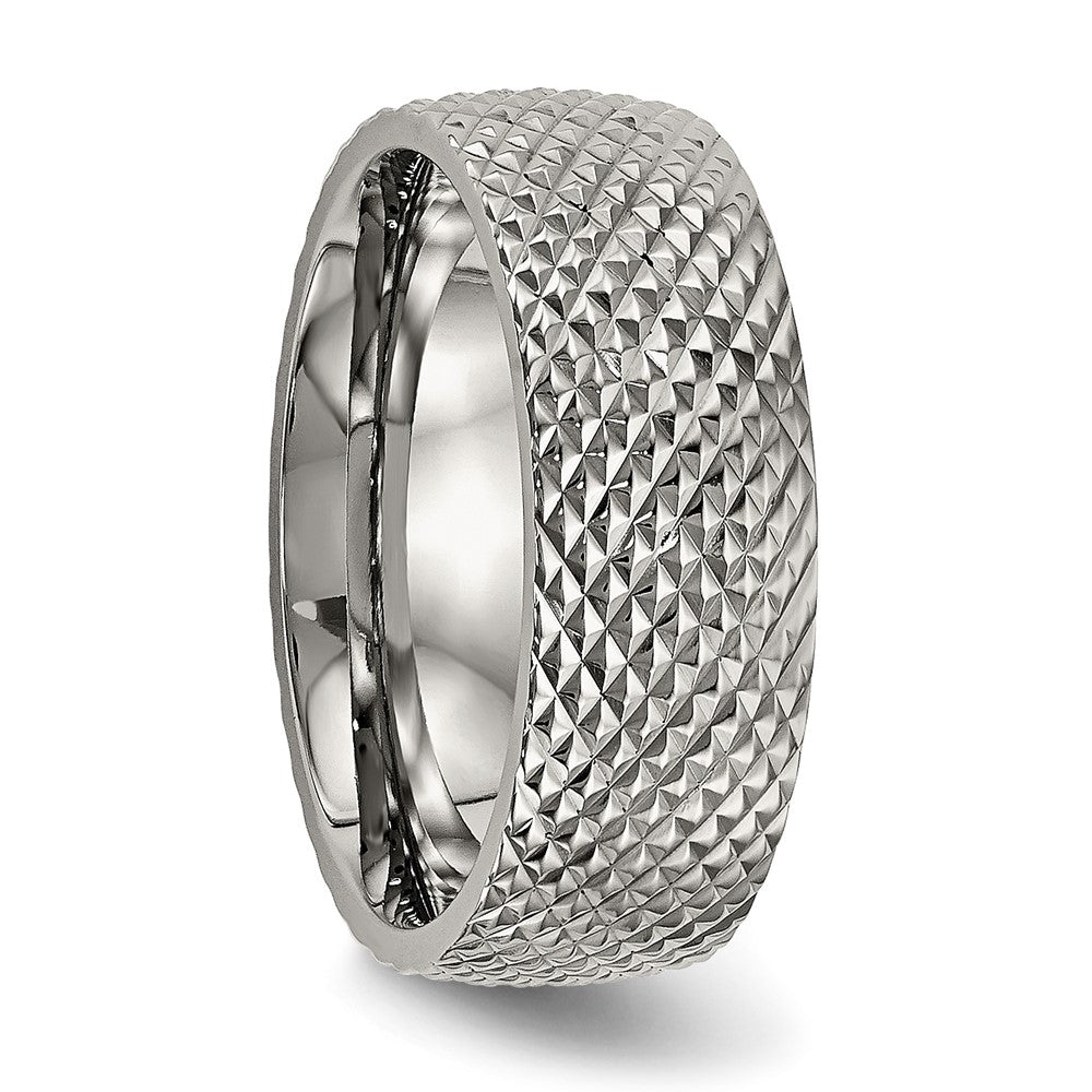 Alternate view of the 8mm Titanium Polished and Textured Domed Standard Fit Band by The Black Bow Jewelry Co.