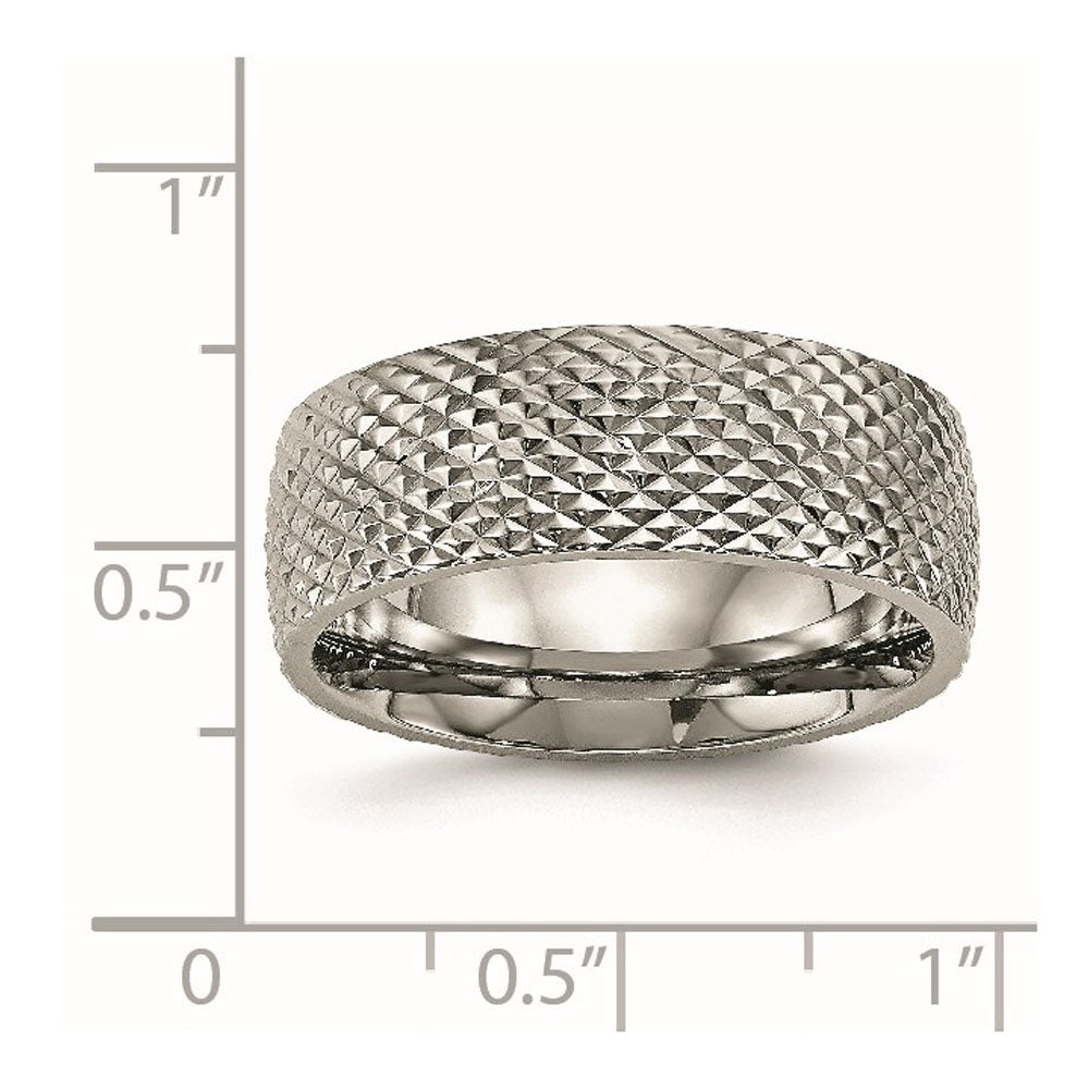 Alternate view of the 8mm Titanium Polished and Textured Domed Standard Fit Band by The Black Bow Jewelry Co.