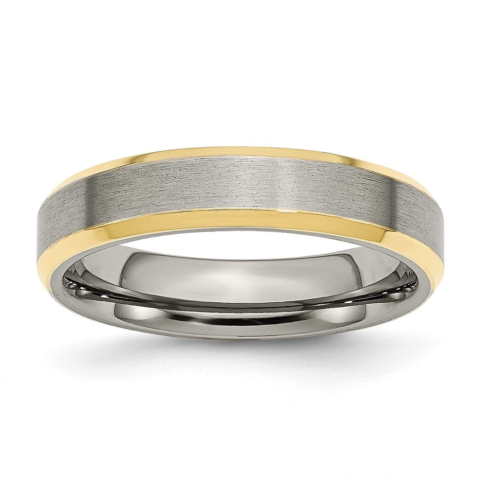 5mm Titanium &amp; Gold Tone Flat Beveled Edge Standard Fit Band, Item R11954 by The Black Bow Jewelry Co.