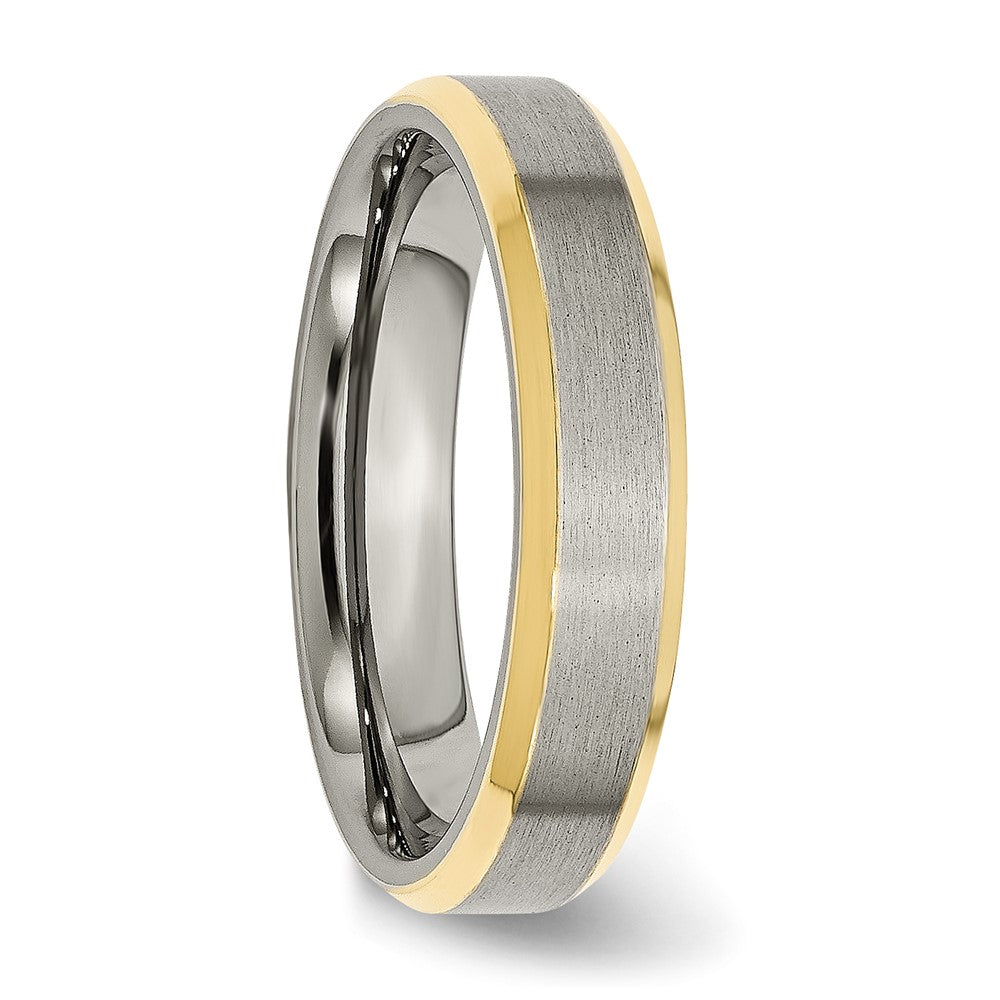 Alternate view of the 5mm Titanium &amp; Gold Tone Flat Beveled Edge Standard Fit Band by The Black Bow Jewelry Co.