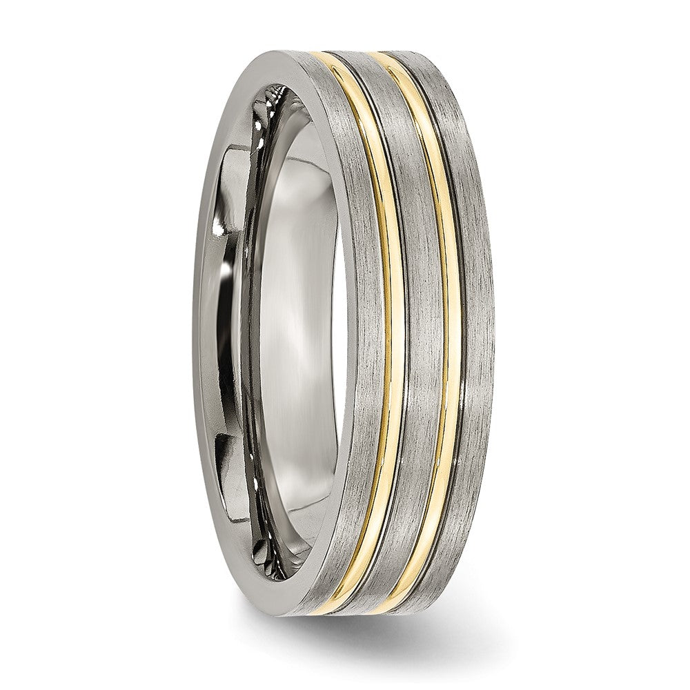 Alternate view of the 6mm Titanium Gold Tone Plated Grooved Flat Standard Fit Band by The Black Bow Jewelry Co.