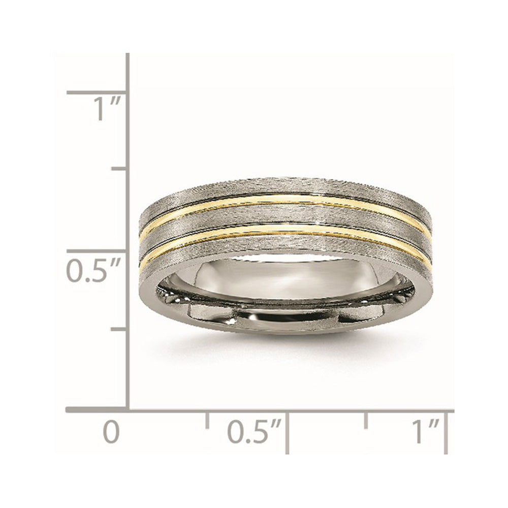 Alternate view of the 6mm Titanium Gold Tone Plated Grooved Flat Standard Fit Band by The Black Bow Jewelry Co.