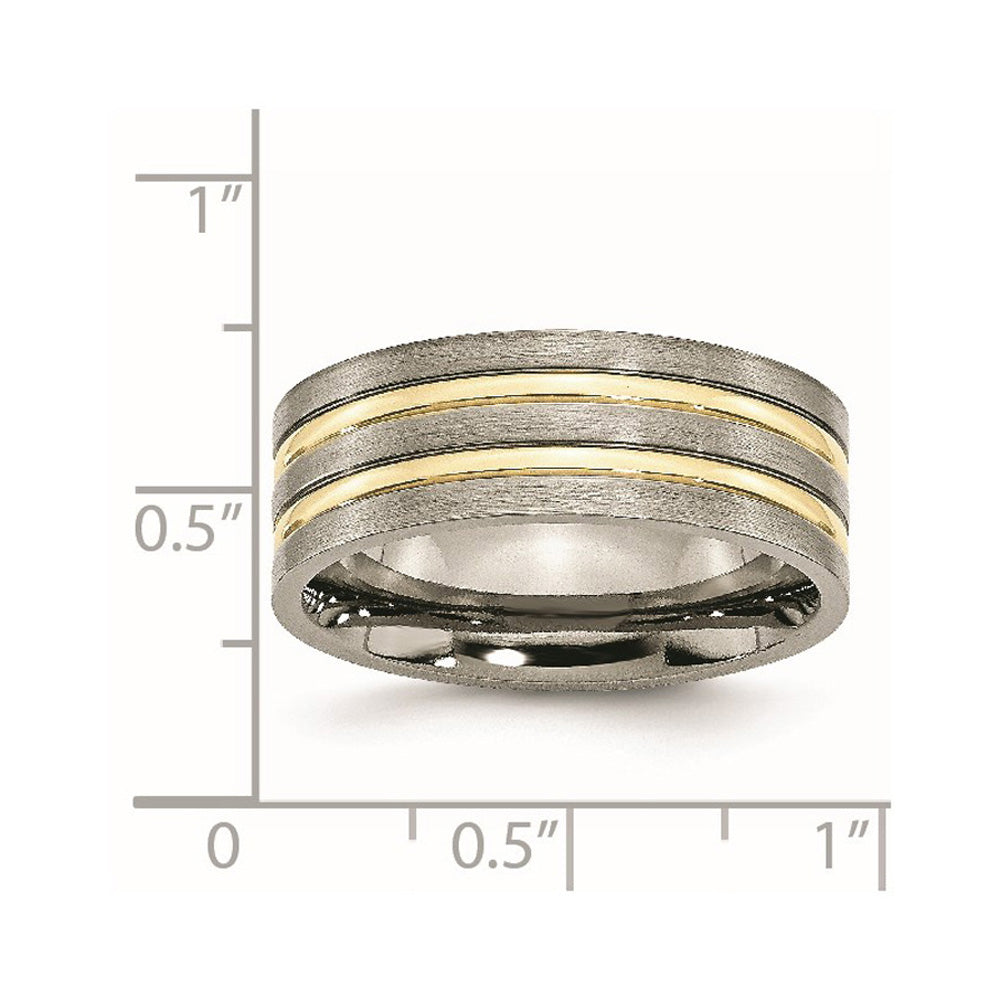 Alternate view of the 8mm Titanium Gold Tone Plated Grooved Flat Standard Fit Band by The Black Bow Jewelry Co.