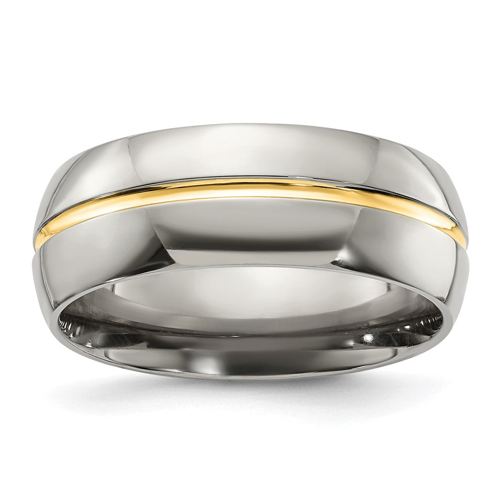 Men&#39;s Titanium and Gold Tone, 8mm Grooved Comfort Fit Band, Item R11957 by The Black Bow Jewelry Co.