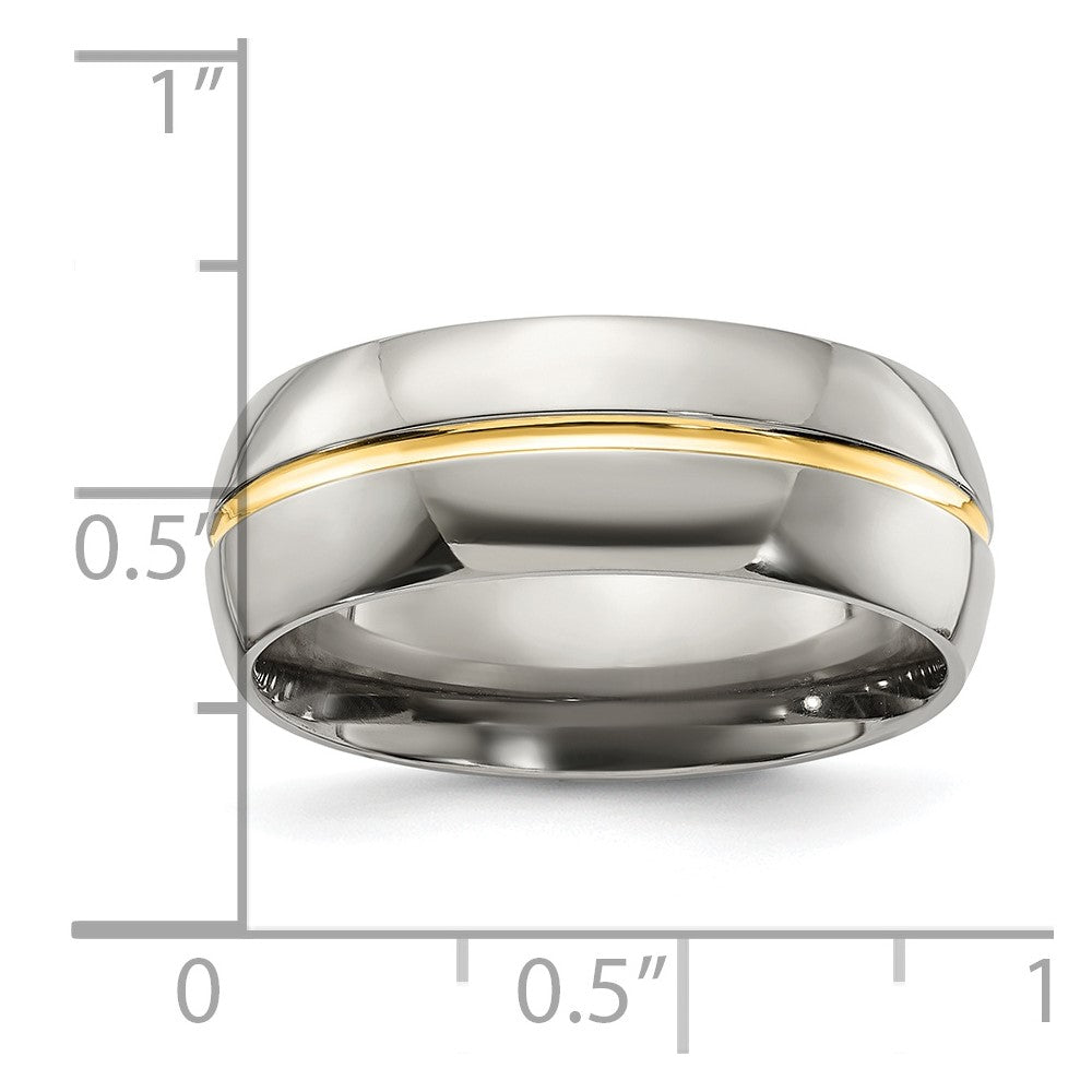 Alternate view of the Men&#39;s Titanium and Gold Tone, 8mm Grooved Comfort Fit Band by The Black Bow Jewelry Co.