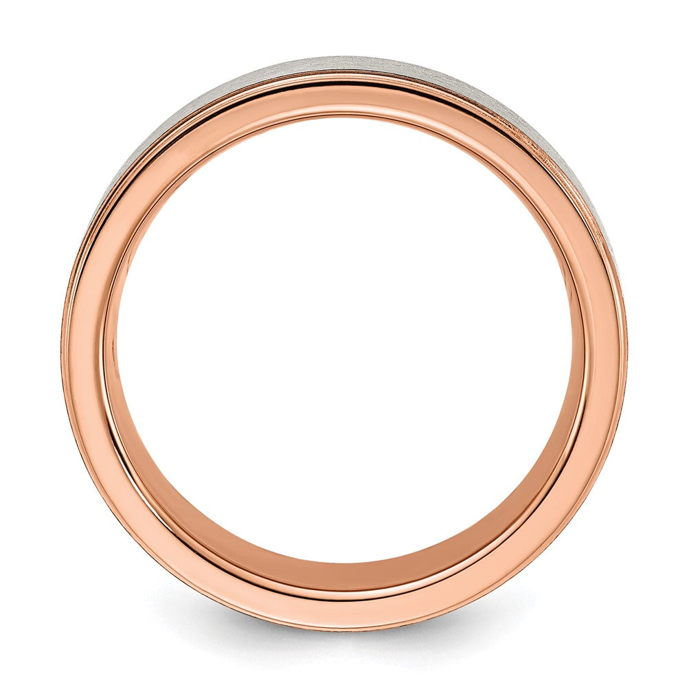 Alternate view of the 7mm Titanium &amp; Rose Tone Plated Ridged Edge Standard Fit Band by The Black Bow Jewelry Co.