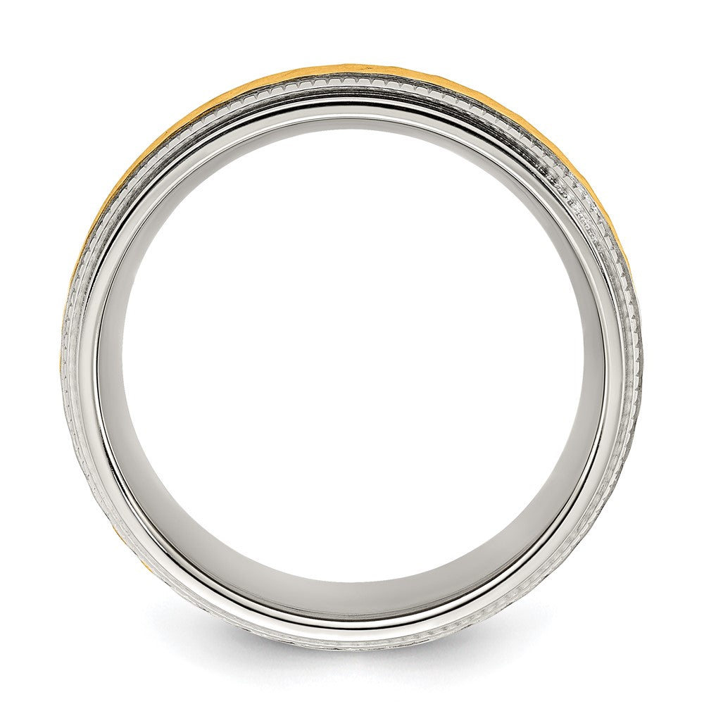 Alternate view of the 8mm Titanium &amp; Gold Tone Plated Grooved Standard Fit Band by The Black Bow Jewelry Co.