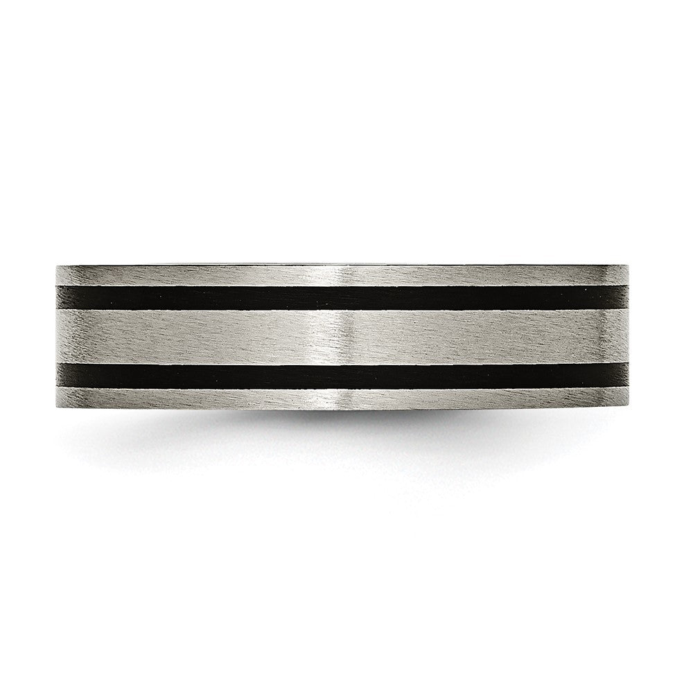 Alternate view of the 6mm Titanium &amp; Black Enamel Brushed Flat Standard Fit Band by The Black Bow Jewelry Co.