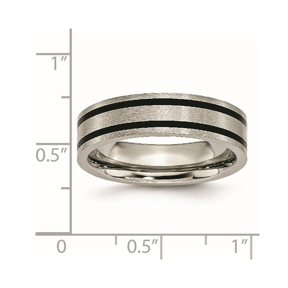Alternate view of the 6mm Titanium &amp; Black Enamel Brushed Flat Standard Fit Band by The Black Bow Jewelry Co.