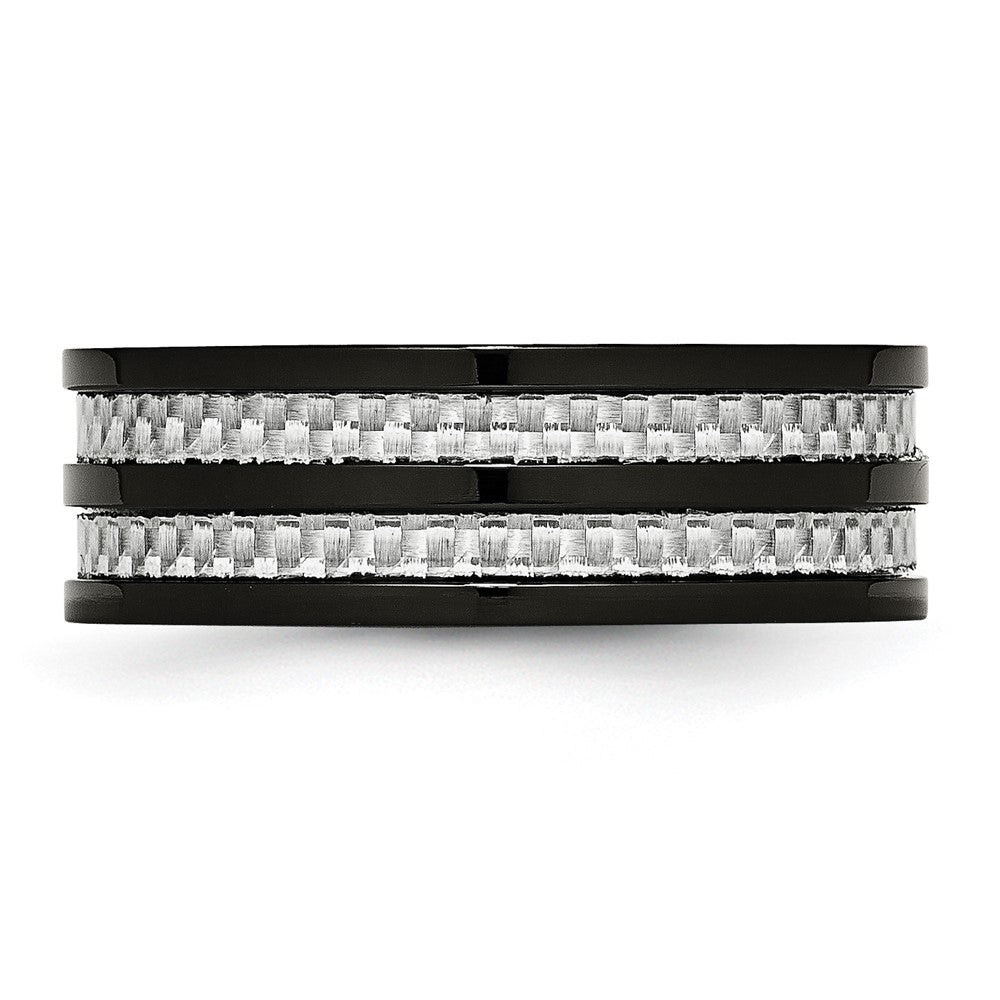 Alternate view of the Men's 8mm Black Plated Titanium Gray Carbon Fiber Standard Fit Band by The Black Bow Jewelry Co.