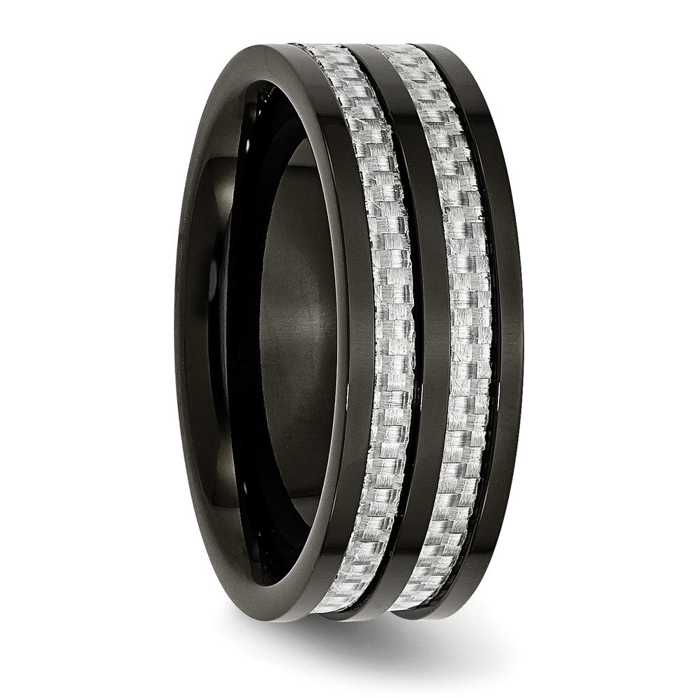 Alternate view of the Men&#39;s 8mm Black Plated Titanium Gray Carbon Fiber Standard Fit Band by The Black Bow Jewelry Co.