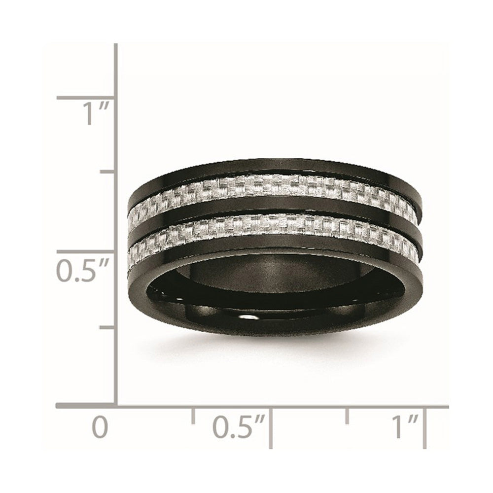 Alternate view of the Men's 8mm Black Plated Titanium Gray Carbon Fiber Standard Fit Band by The Black Bow Jewelry Co.