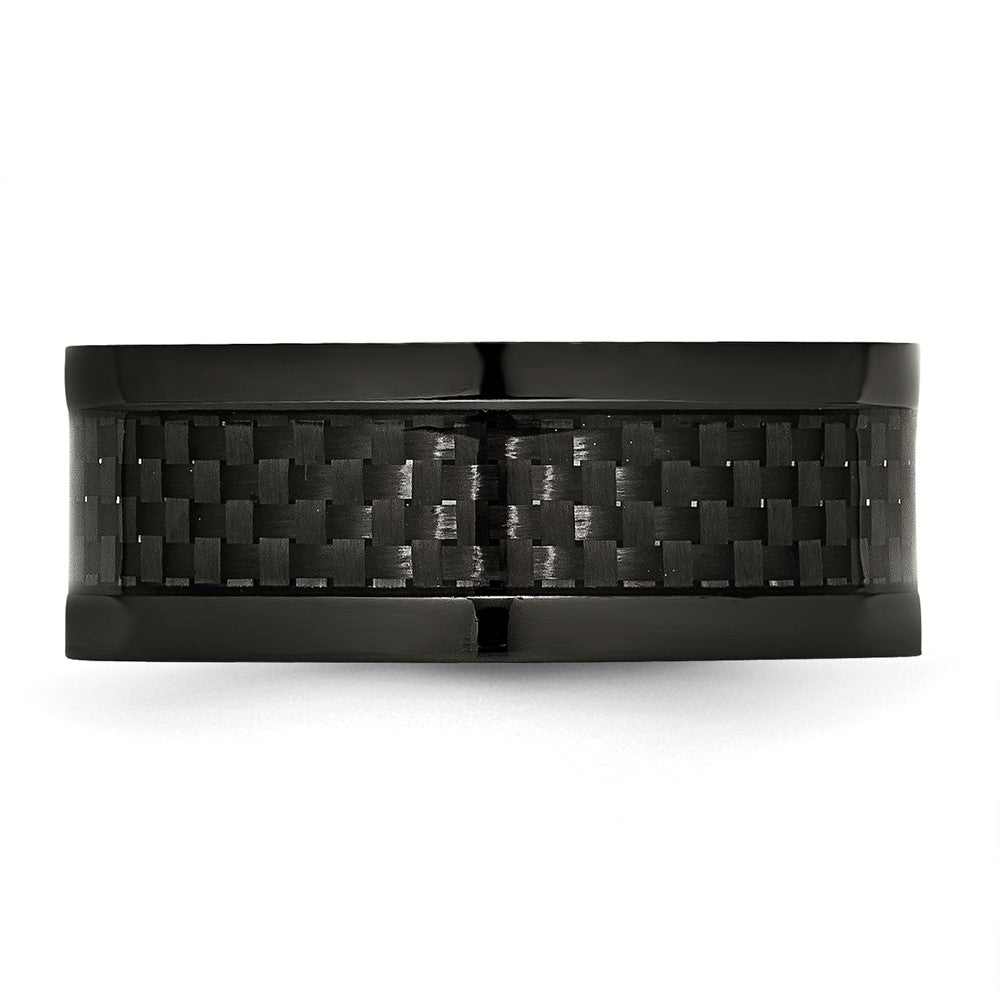 Alternate view of the Men&#39;s 9mm Black Plated Titanium &amp; Carbon Fiber Flat Comfort Fit Band by The Black Bow Jewelry Co.