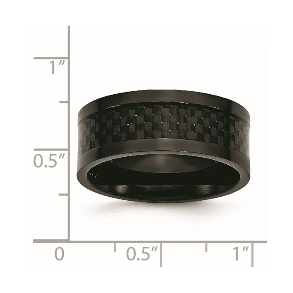 Alternate view of the Men&#39;s 9mm Black Plated Titanium &amp; Carbon Fiber Flat Comfort Fit Band by The Black Bow Jewelry Co.