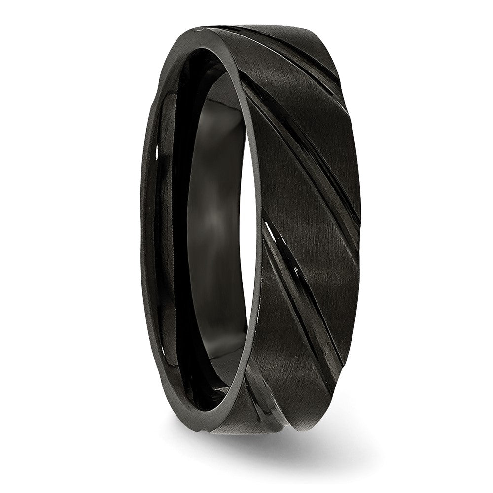 Alternate view of the 6mm Black Plated Titanium Brushed Grooved Standard Fit Band by The Black Bow Jewelry Co.