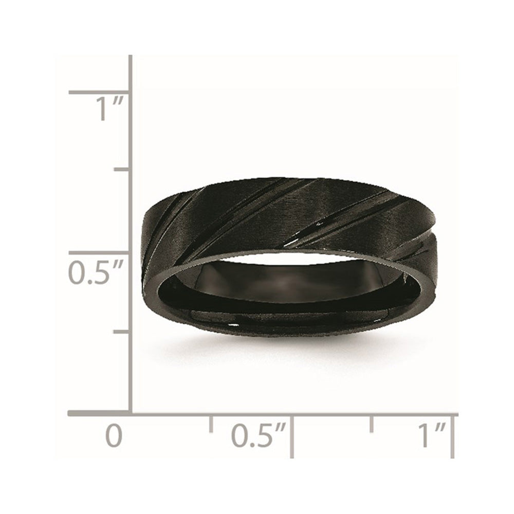 Alternate view of the 6mm Black Plated Titanium Brushed Grooved Standard Fit Band by The Black Bow Jewelry Co.