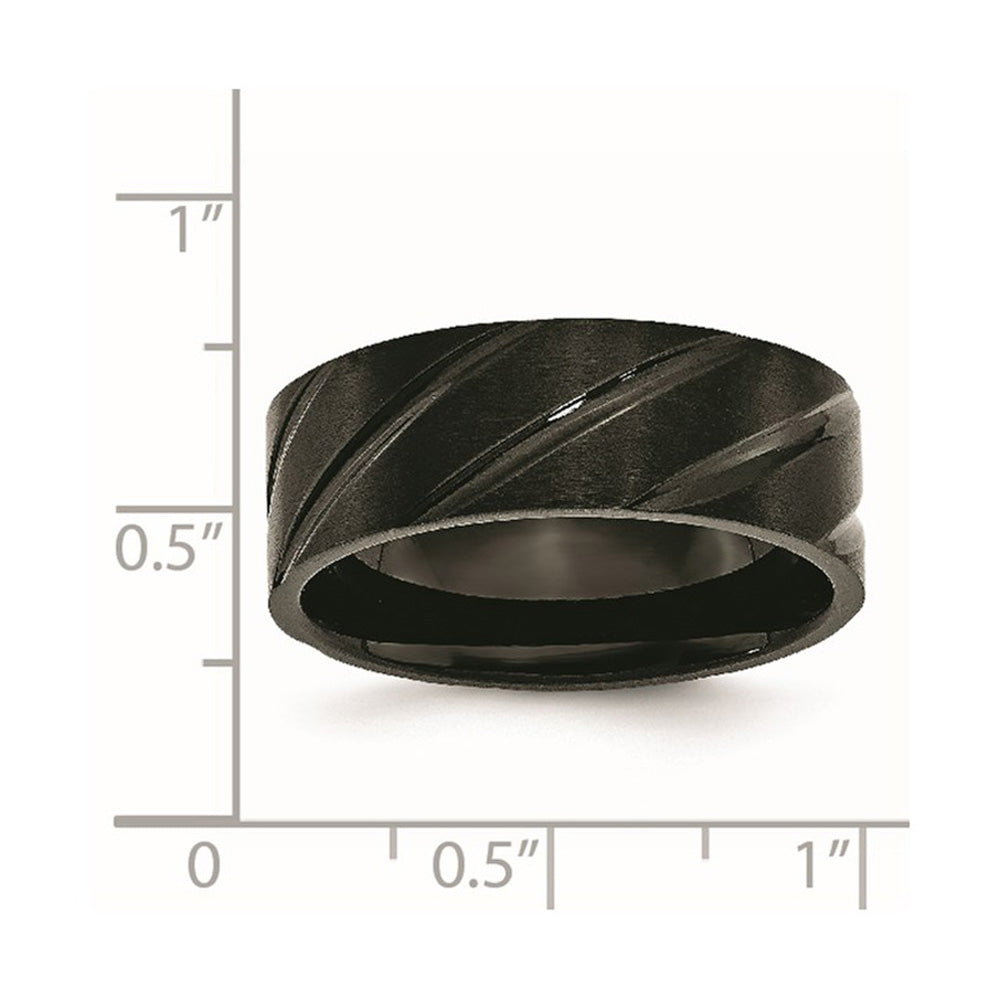 Alternate view of the 8mm Black Plated Titanium Brushed Grooved Standard Fit Band by The Black Bow Jewelry Co.