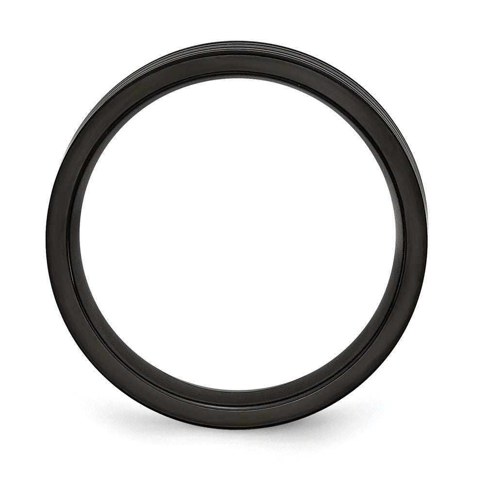 Alternate view of the 6mm Black Plated Titanium Brushed &amp; Polished Grooved Comfort Fit Band by The Black Bow Jewelry Co.