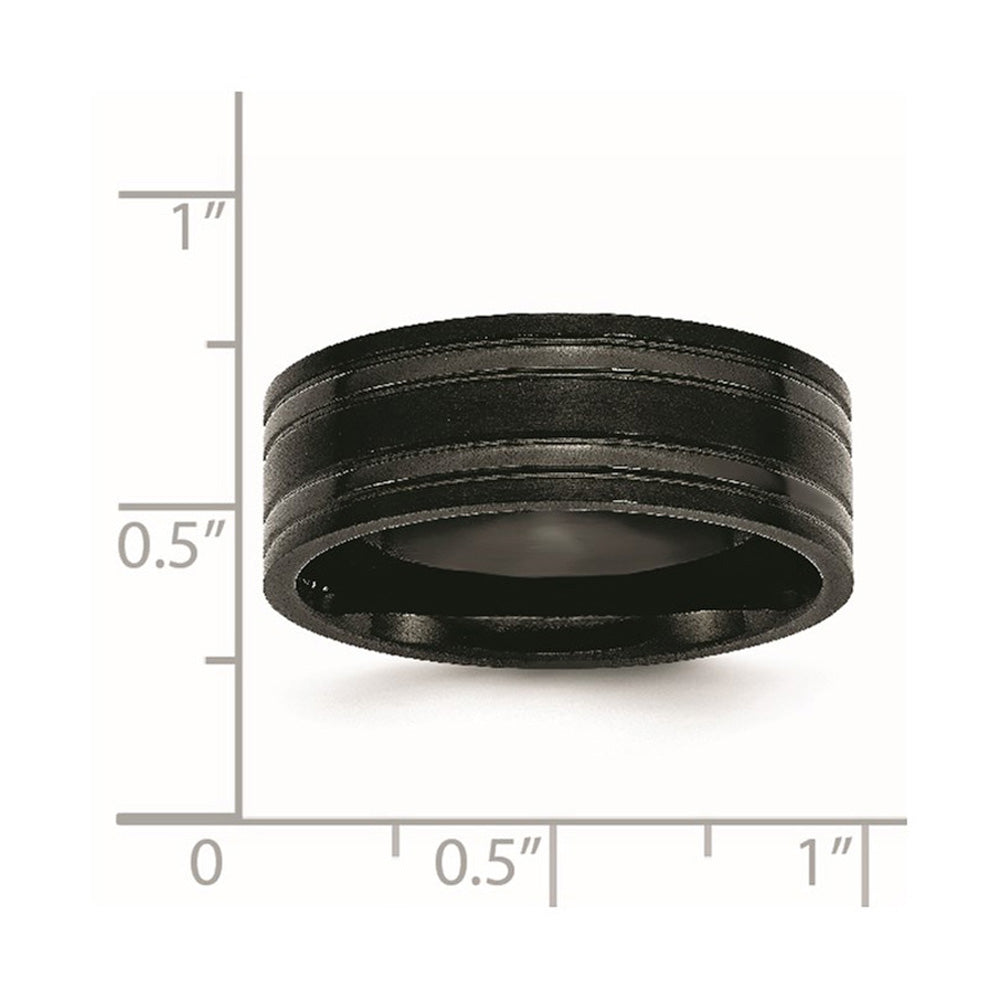 Alternate view of the 8mm Black Plated Titanium Brushed &amp; Polished Grooved Comfort Fit Band by The Black Bow Jewelry Co.