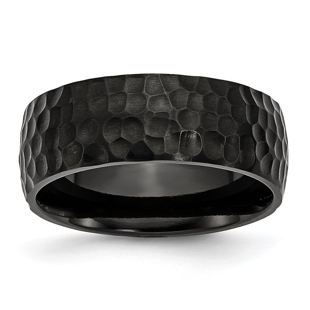 8mm Black Plated Titanium Brushed & Hammered Standard Fit Band, Item R11973 by The Black Bow Jewelry Co.