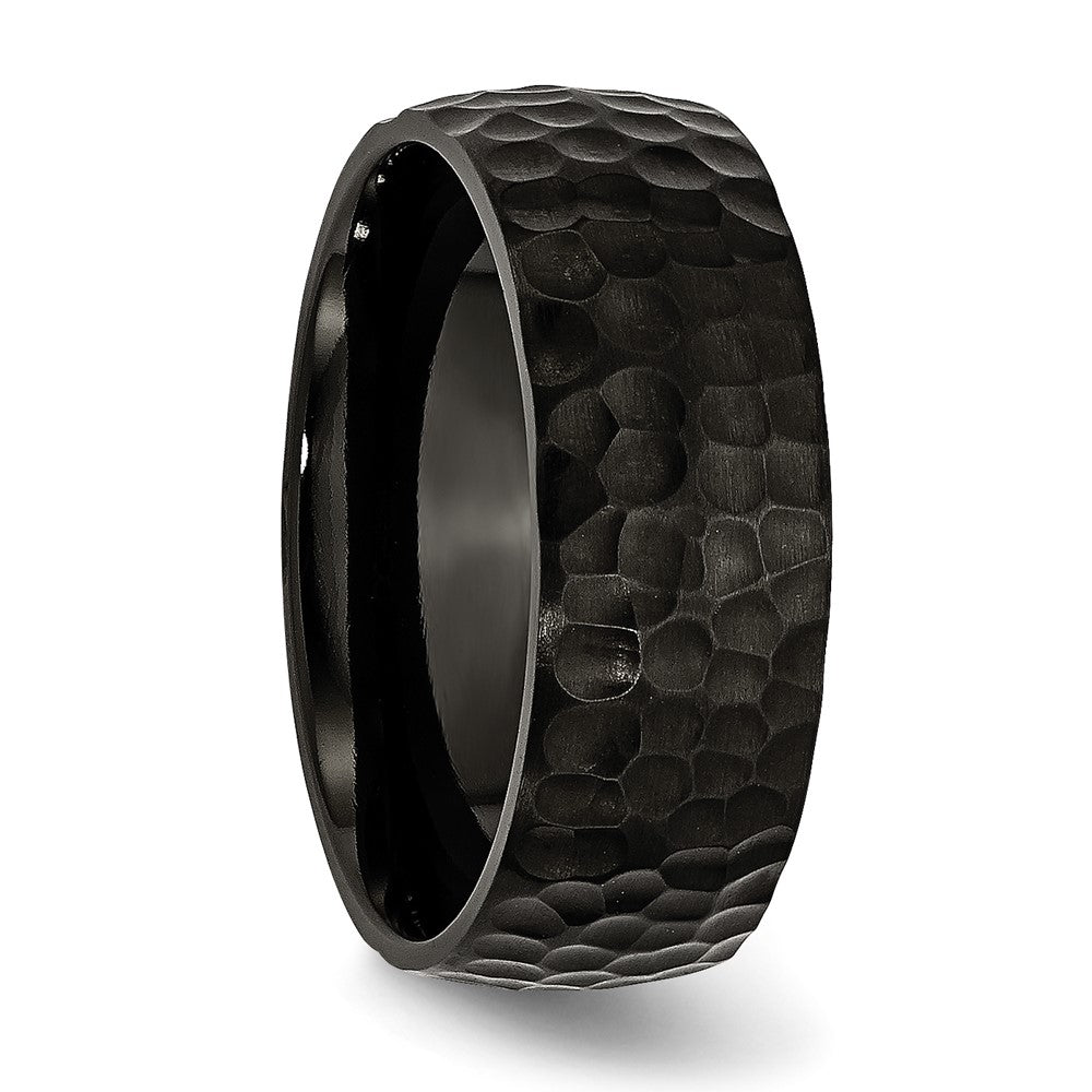 Alternate view of the 8mm Black Plated Titanium Brushed & Hammered Standard Fit Band by The Black Bow Jewelry Co.