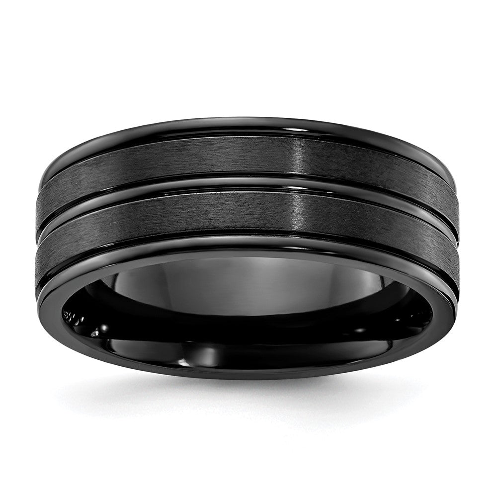 8mm Black Plated Titanium Brushed & Polished Standard Fit Band, Item R11976 by The Black Bow Jewelry Co.