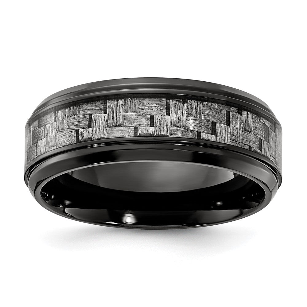 Men's 8mm Black Plated Titanium Grey Carbon Fiber Standard Fit Band, Item R11977 by The Black Bow Jewelry Co.