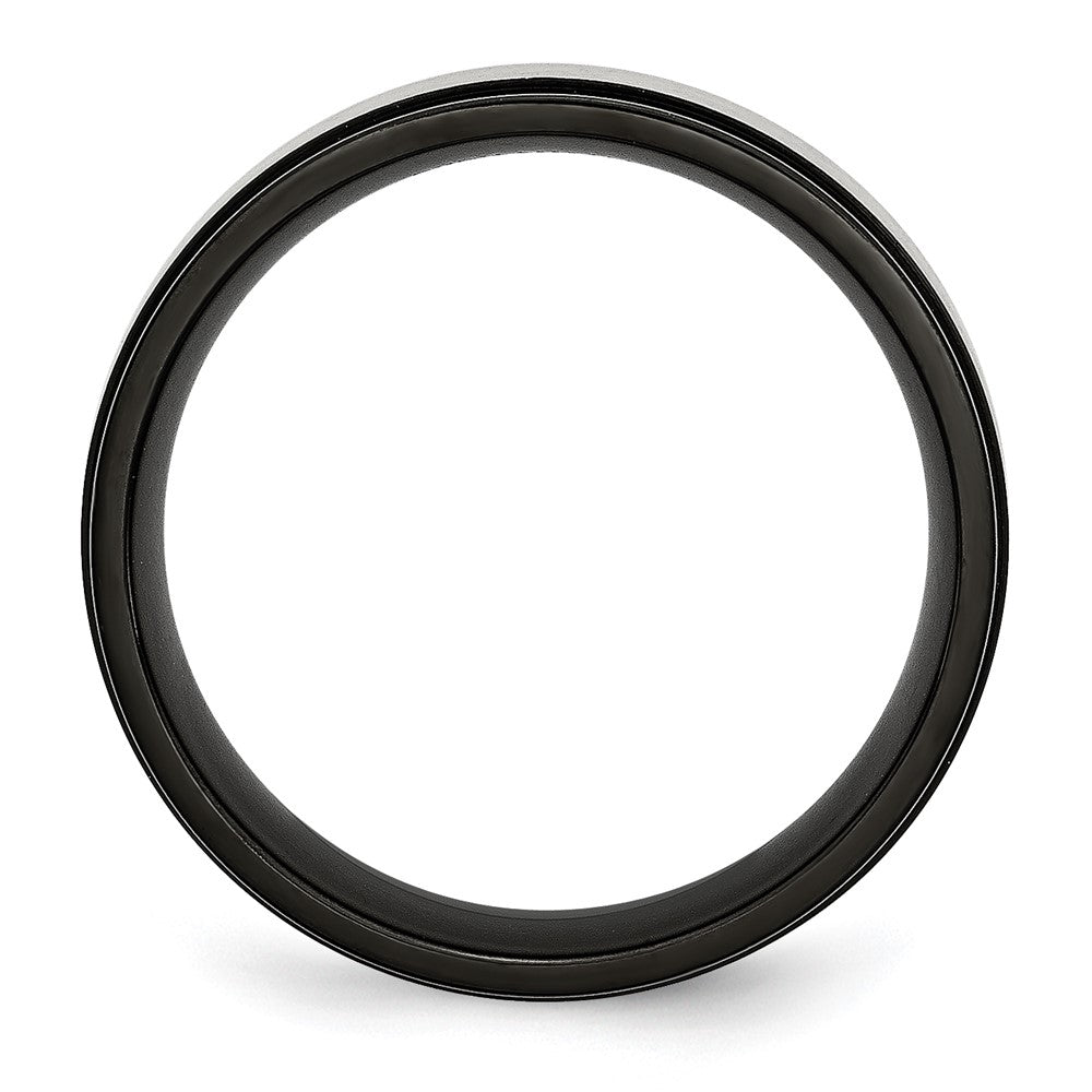 Alternate view of the Men's 8mm Titanium Brushed & Black Plated Ridged Comfort Fit Band by The Black Bow Jewelry Co.