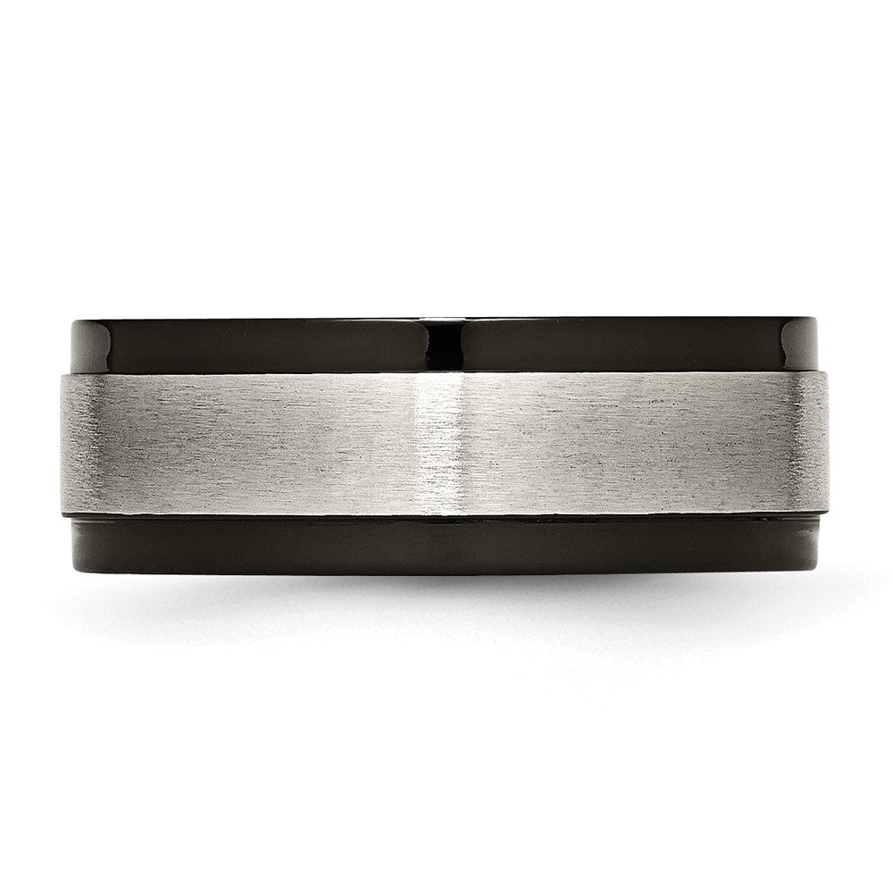 Alternate view of the Men's 8mm Titanium Brushed & Black Plated Ridged Comfort Fit Band by The Black Bow Jewelry Co.