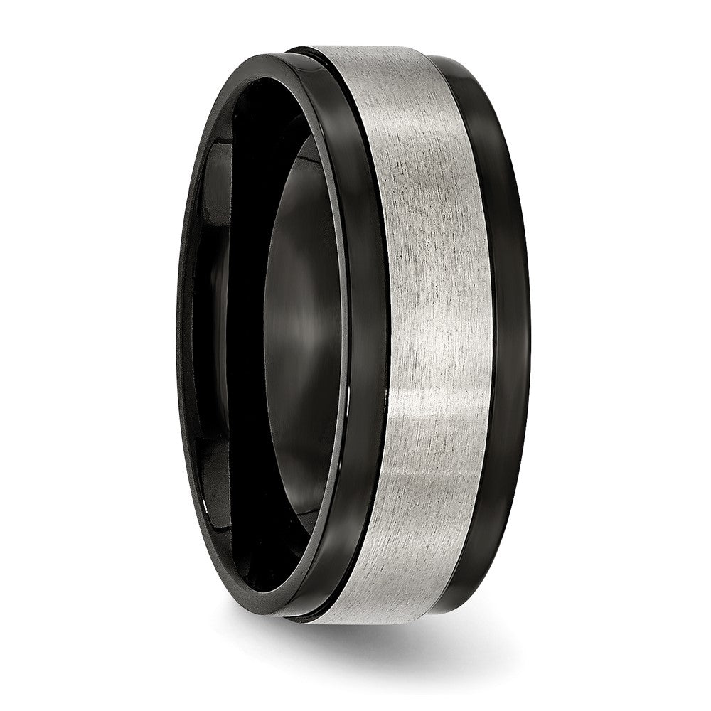 Alternate view of the Men's 8mm Titanium Brushed & Black Plated Ridged Comfort Fit Band by The Black Bow Jewelry Co.